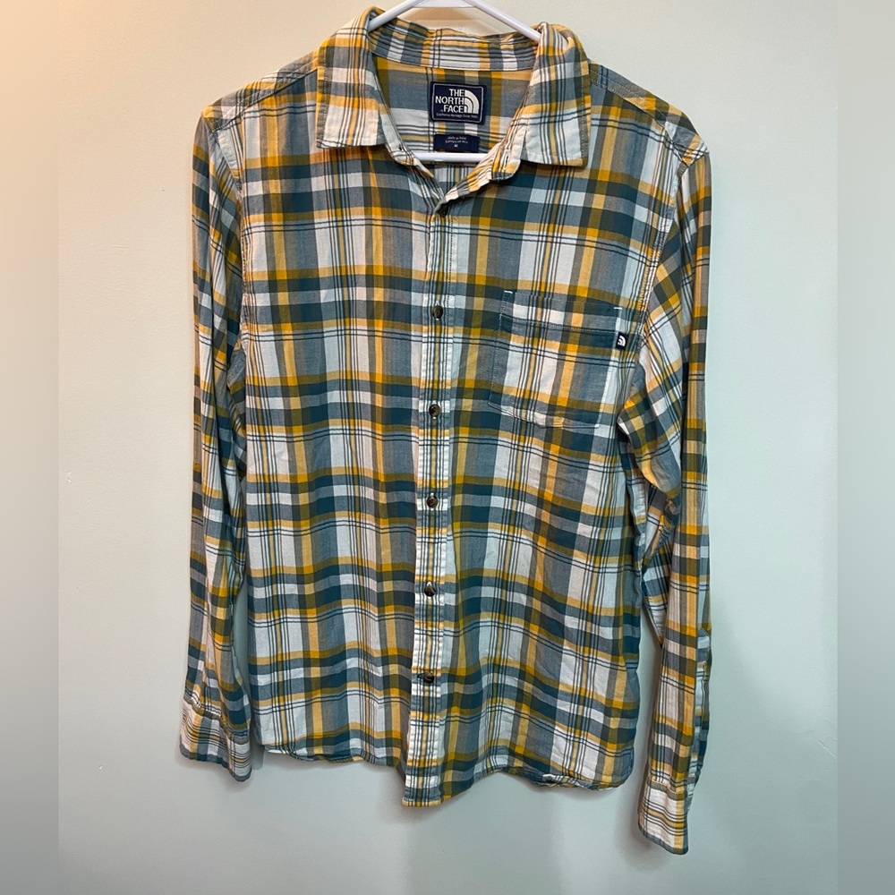 The North Face Men's Casual Plaid Shirt - Green and Yellow Size‎ Medium